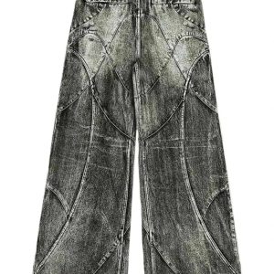 Vintage Washed Patchwork Jeans for Y2K Aesthetic and Grunge Style