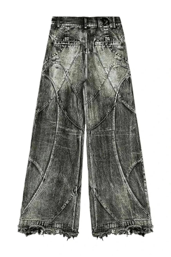 Vintage Washed Patchwork Jeans for Y2K Aesthetic and Grunge Style