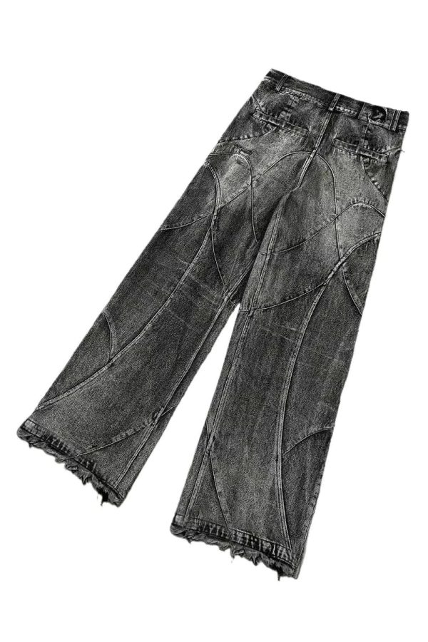 Vintage Washed Patchwork Jeans for Y2K Aesthetic and Grunge Style