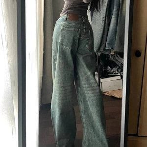 Vintage Washed Wide-Leg Jeans for Y2K Aesthetic and Grunge Style