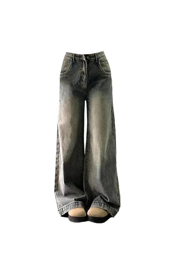 Vintage Washed Wide-Leg Jeans for Y2K Aesthetic and Grunge Style