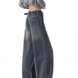 Vintage Washed Wide-Leg Jeans for Y2K Aesthetic and Grunge Style Outfits