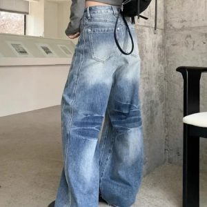 Vintage Washed Wide-Leg Jeans for Y2K Aesthetic and Grunge Style Outfits