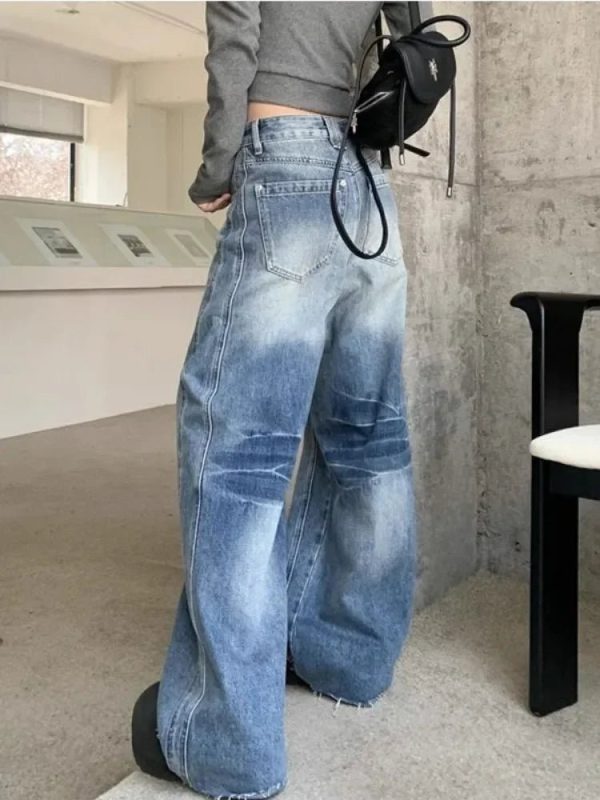 Vintage Washed Wide-Leg Jeans for Y2K Aesthetic and Grunge Style Outfits