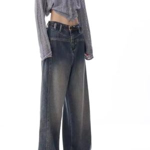 Vintage Washed Wide-Leg Jeans for Y2K Aesthetic and Grunge Style Outfits