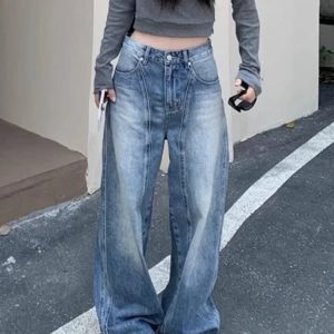 Vintage Washed Wide-Leg Jeans for Y2K Aesthetic and Grunge Style Outfits