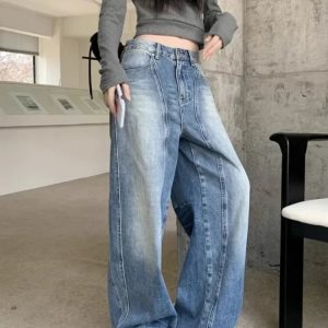 Vintage Washed Wide-Leg Jeans for Y2K Aesthetic and Grunge Style Outfits