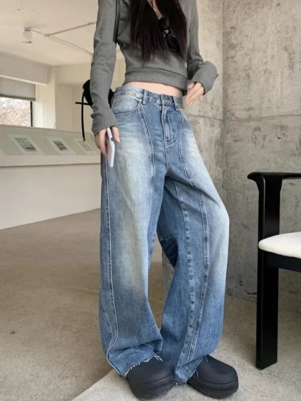 Vintage Washed Wide-Leg Jeans for Y2K Aesthetic and Grunge Style Outfits