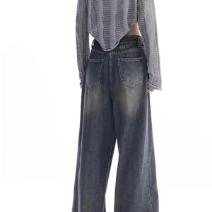 Vintage Washed Wide-Leg Jeans for Y2K Aesthetic and Grunge Style Outfits