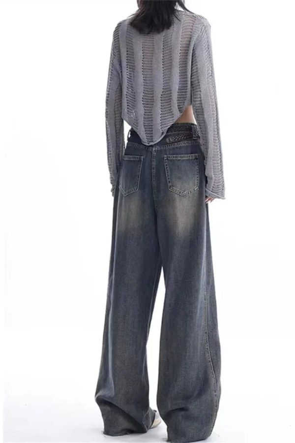 Vintage Washed Wide-Leg Jeans for Y2K Aesthetic and Grunge Style Outfits