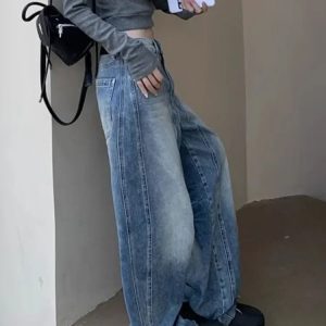 Vintage Washed Wide-Leg Jeans for Y2K Aesthetic and Grunge Style Outfits