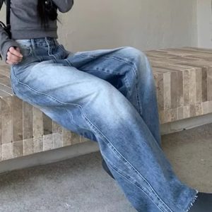 Vintage Washed Wide-Leg Jeans for Y2K Aesthetic and Grunge Style Outfits