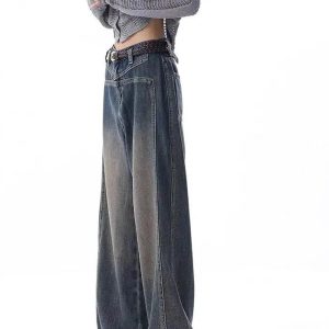 Vintage Washed Wide-Leg Jeans for Y2K Aesthetic and Grunge Style Outfits