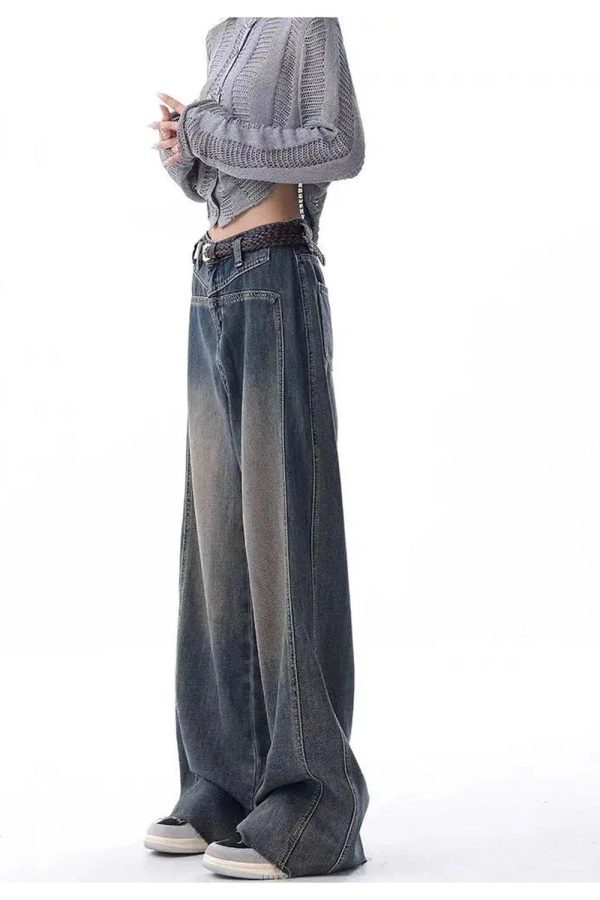 Vintage Washed Wide-Leg Jeans for Y2K Aesthetic and Grunge Style Outfits