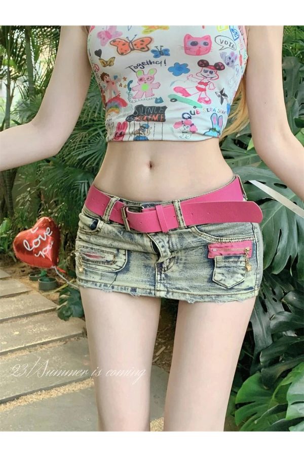 Vintage Y2K Denim Mini Shorts for Trendy Y2K Aesthetic Outfits