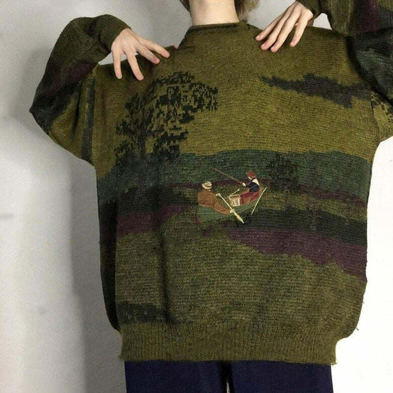 Vintage Y2K Fisherman Knit Sweater for Cozy Aesthetic Vibes