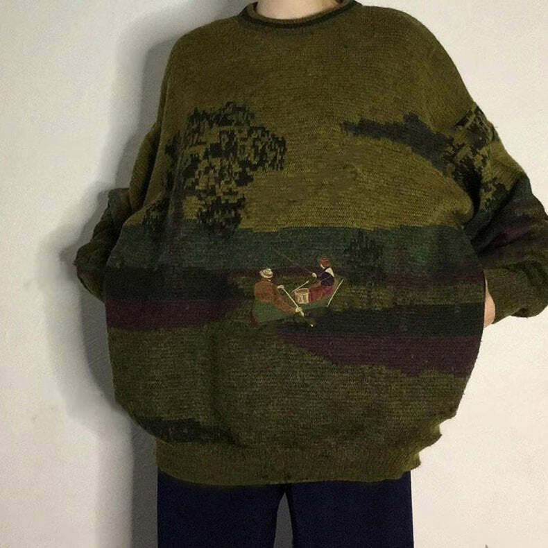 Vintage Y2K Fisherman Knit Sweater for Cozy Aesthetic Vibes