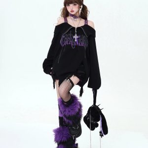 Violet Rebellion Y2K Chain Sweater for Grunge and Coquette Aesthetic