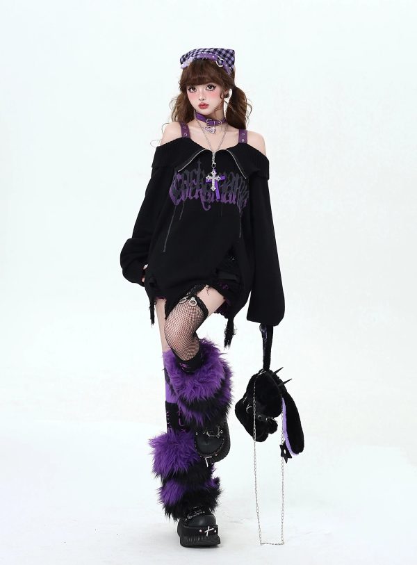 Violet Rebellion Y2K Chain Sweater for Grunge and Coquette Aesthetic