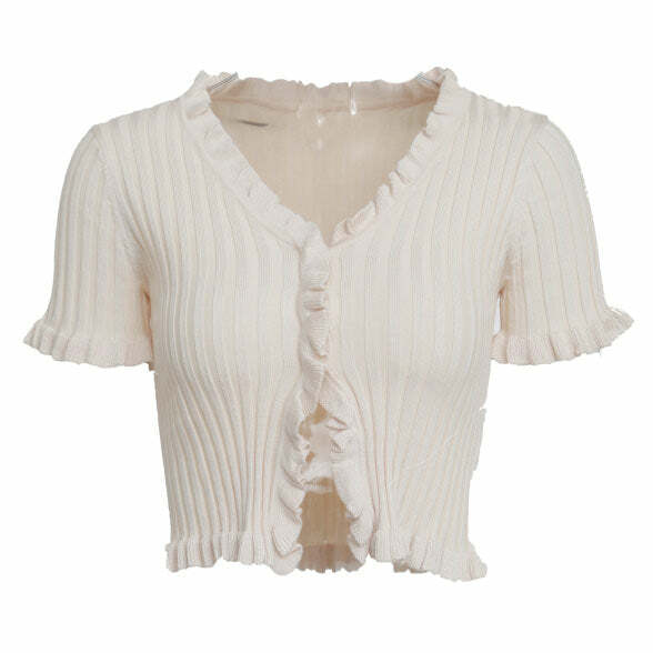 Vivian Ribbed Top - Y2K Aesthetic Cute Top for Coquette Style Outfits