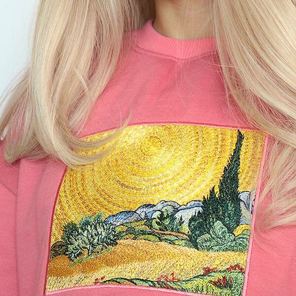 Wheat Field Cypresses Y2K Sweatshirt - Cozy Aesthetic Top for Fall