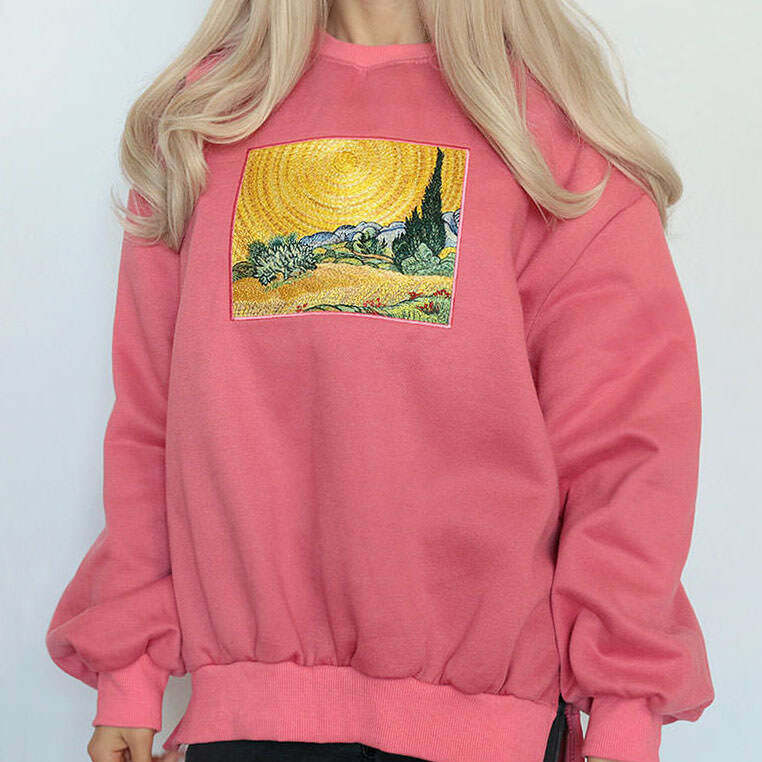 Wheat Field Cypresses Y2K Sweatshirt - Cozy Aesthetic Top for Fall