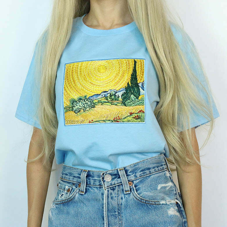 Wheat Field with Cypresses Tee - Y2K Aesthetic Cute Top for Fall