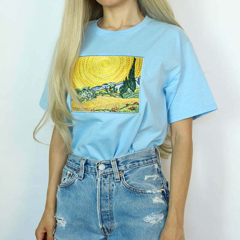 Wheat Field with Cypresses Tee - Y2K Aesthetic Cute Top for Fall