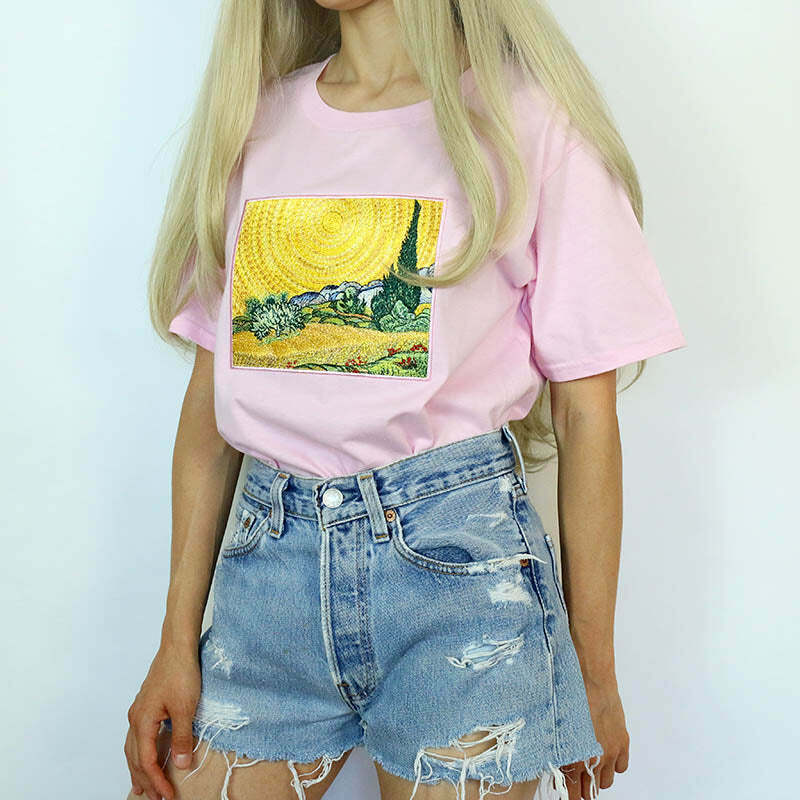 Wheat Field with Cypresses Tee - Y2K Aesthetic Cute Top for Fall