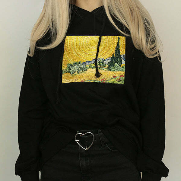 Wheat Field with Cypresses Y2K Hoodie - Cozy Aesthetic Streetwear