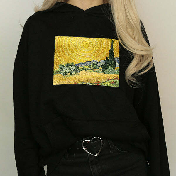 Wheat Field with Cypresses Y2K Hoodie - Cozy Aesthetic Streetwear