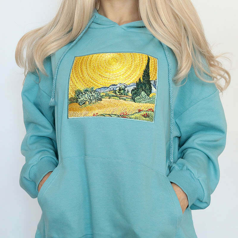 Wheat Field with Cypresses Y2K Hoodie - Cozy Aesthetic Top for Fall