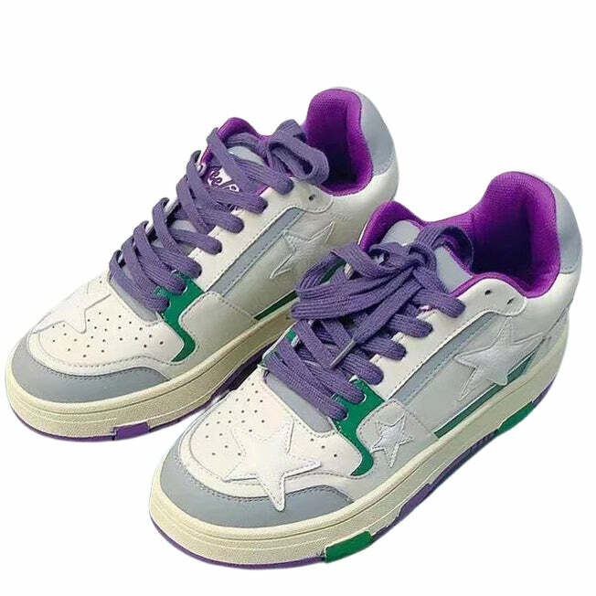 White & Purple Y2K Aesthetic Star Sneakers for Trendy Outfits