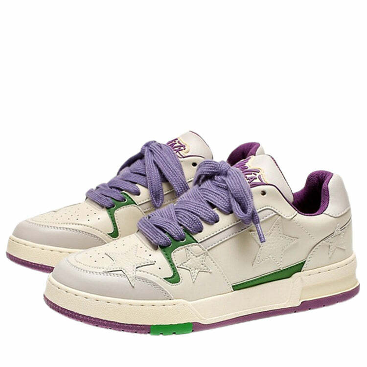 White & Purple Y2K Aesthetic Star Sneakers for Trendy Outfits