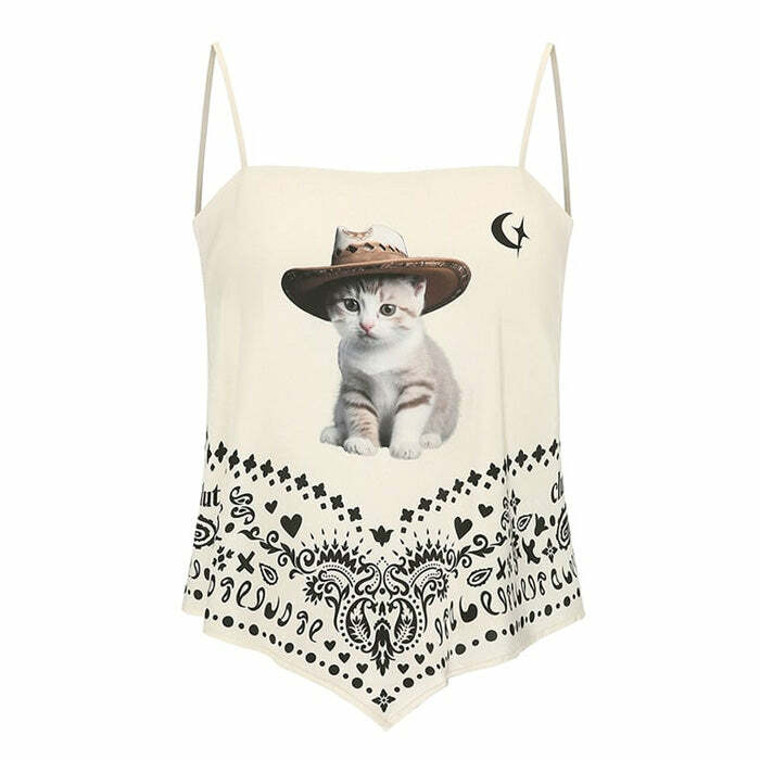 Wild West Kitty Bandana Top - Y2K Aesthetic Cute Top for Trendy Outfits