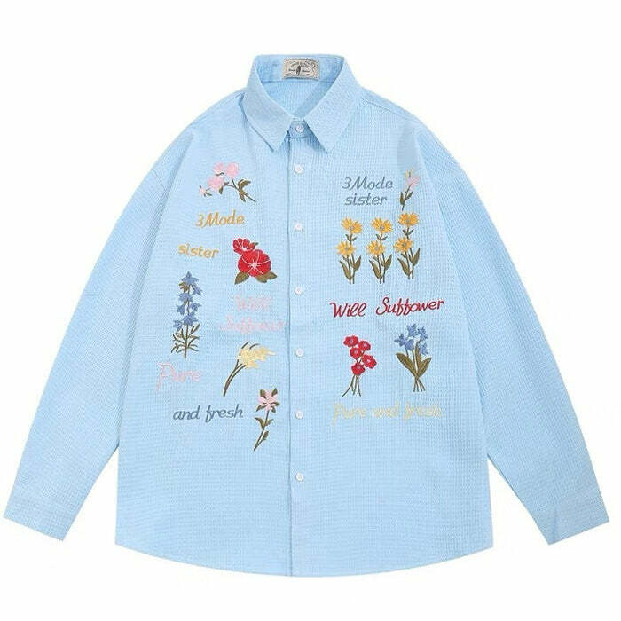 Wildflowers Embroidery Shirt - Y2K Aesthetic Cute Top for Cozy Outfits