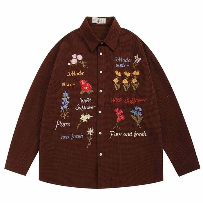 Wildflowers Embroidery Shirt - Y2K Aesthetic Cute Top for Cozy Outfits