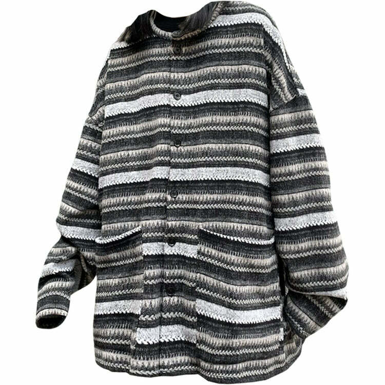 Y2K Aesthetic 80's Grandma Striped Cardigan Sweater for Cozy Style