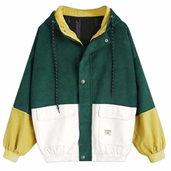 Y2K Aesthetic 90s Corduroy Hooded Jacket for Trendy Outfits