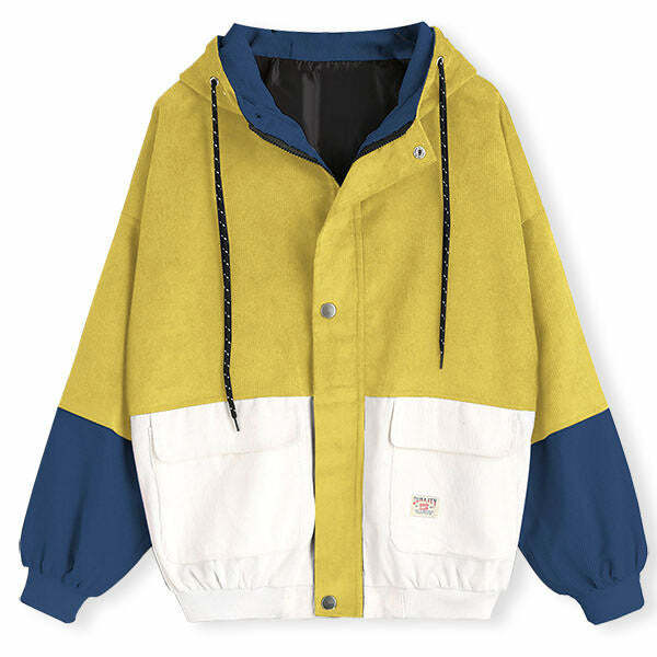 Y2K Aesthetic 90s Corduroy Hooded Jacket for Trendy Outfits