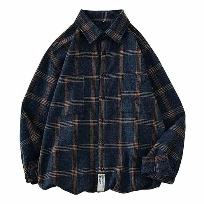 Y2K Aesthetic 90s Style Plaid Oversized Shirt for Trendy Outfits