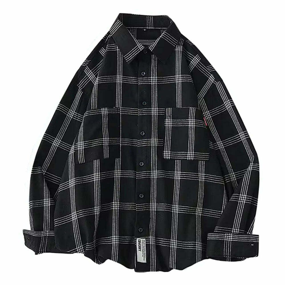 Y2K Aesthetic 90s Style Plaid Oversized Shirt for Trendy Outfits