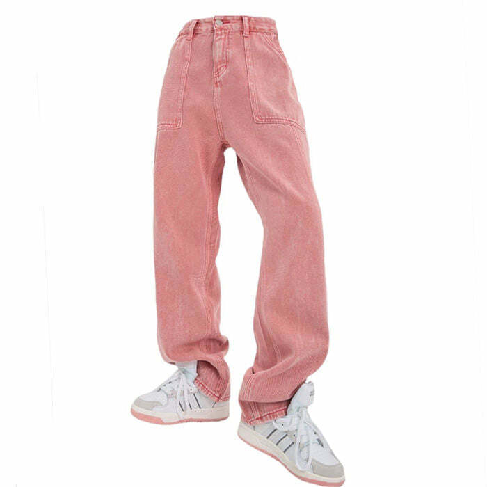 Y2K Aesthetic 90's Teen Pink Jeans for Cute Outfits and Comfy Style