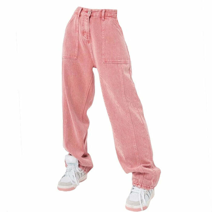 Y2K Aesthetic 90's Teen Pink Jeans for Cute Outfits and Comfy Style