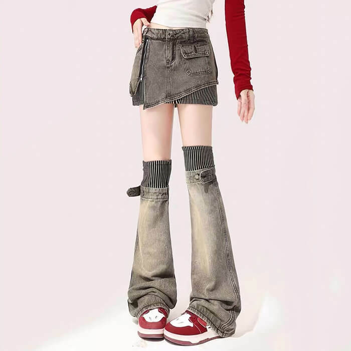 Y2K Aesthetic American Dream Skirt & Leg Warmers Set for Trendy Looks