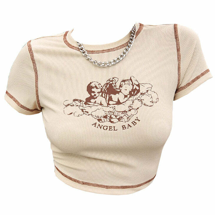 Y2K Aesthetic Angel Baby Crop Top - Cute Pastel Goth Style Top