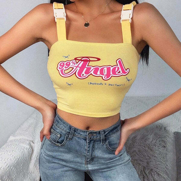 Y2K Aesthetic Angel Buckle Crop Top for Cute Coquette Outfits