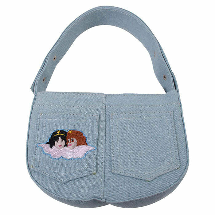 Y2K Aesthetic Angel Embroidery Baguette Bag for Cute Outfits