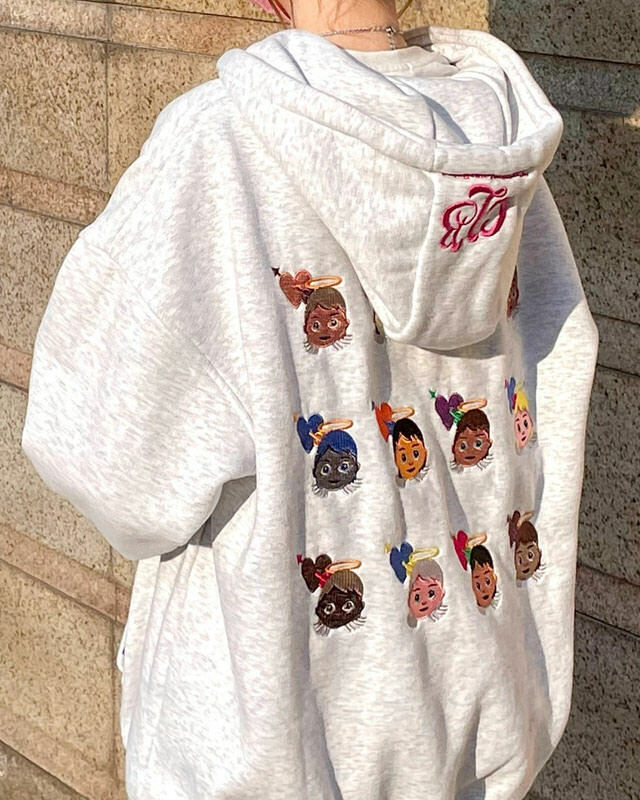 Y2K Aesthetic Angel Emoji Embroidery Hoodie for Cute and Comfy Style