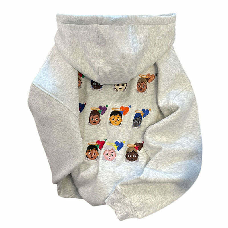 Y2K Aesthetic Angel Emoji Embroidery Hoodie for Cute and Comfy Style